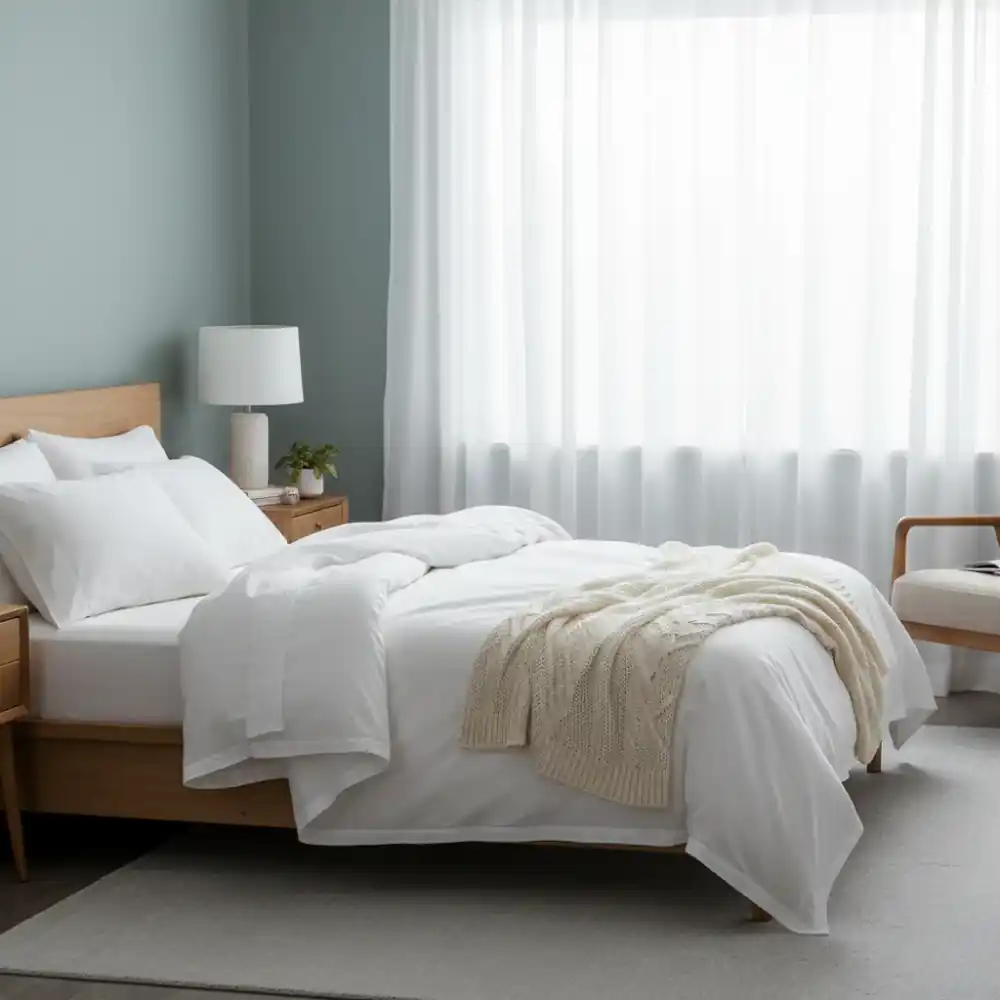 Minimalist bedroom with BareHome bedding and pillows