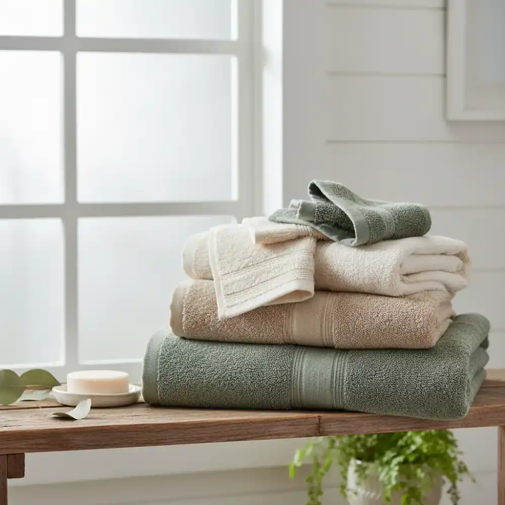 Folded neutral-toned organic cotton towels