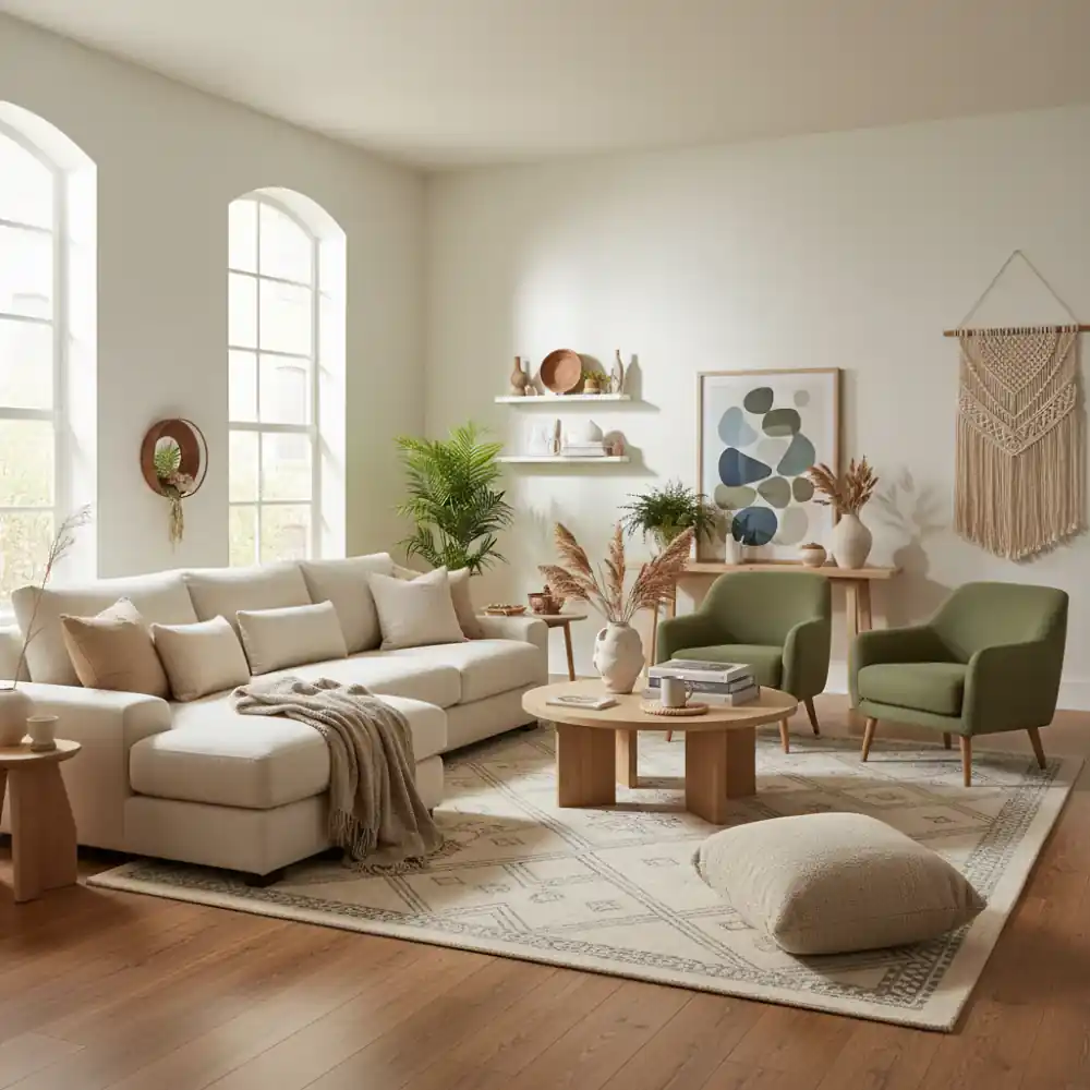 Cozy living room styled with BareHome textiles